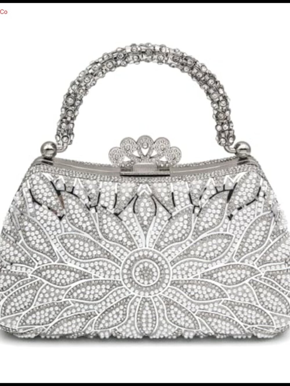 Floral Rhinestone Pearl Clutch Detachable Chain Evening Bag Women Formal
